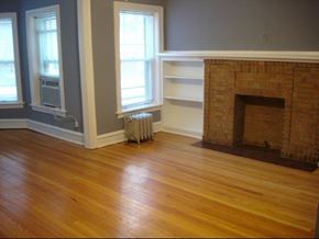 Chicago apartment for rent - a living room with a fireplace and a wooden floor