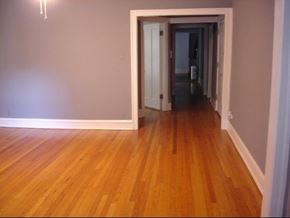 Chicago apartment for rent - a living room and hallway with wood floors