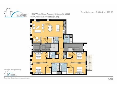 Floor plan for 4 beds, 3.5 baths, 1982 sqft