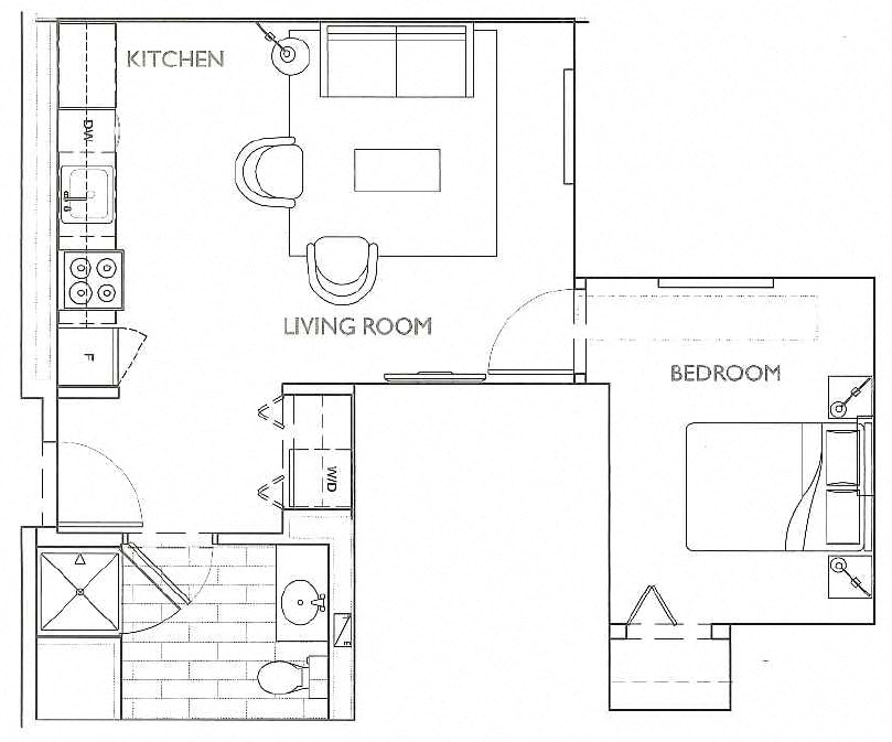 Floor plan for 1 bed, 1 bath, 548 sqft