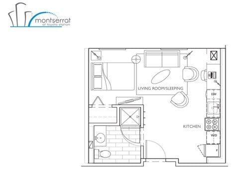 Floor plan for studio, 1 bath, 420 sqft