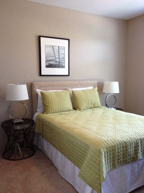 Chicago apartment for rent - a bedroom with a bed and a picture on the wall