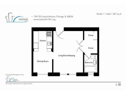 Floor plan for studio, 1 bath, 348 sqft