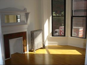 Chicago apartment for rent - a living room with a fireplace and a window