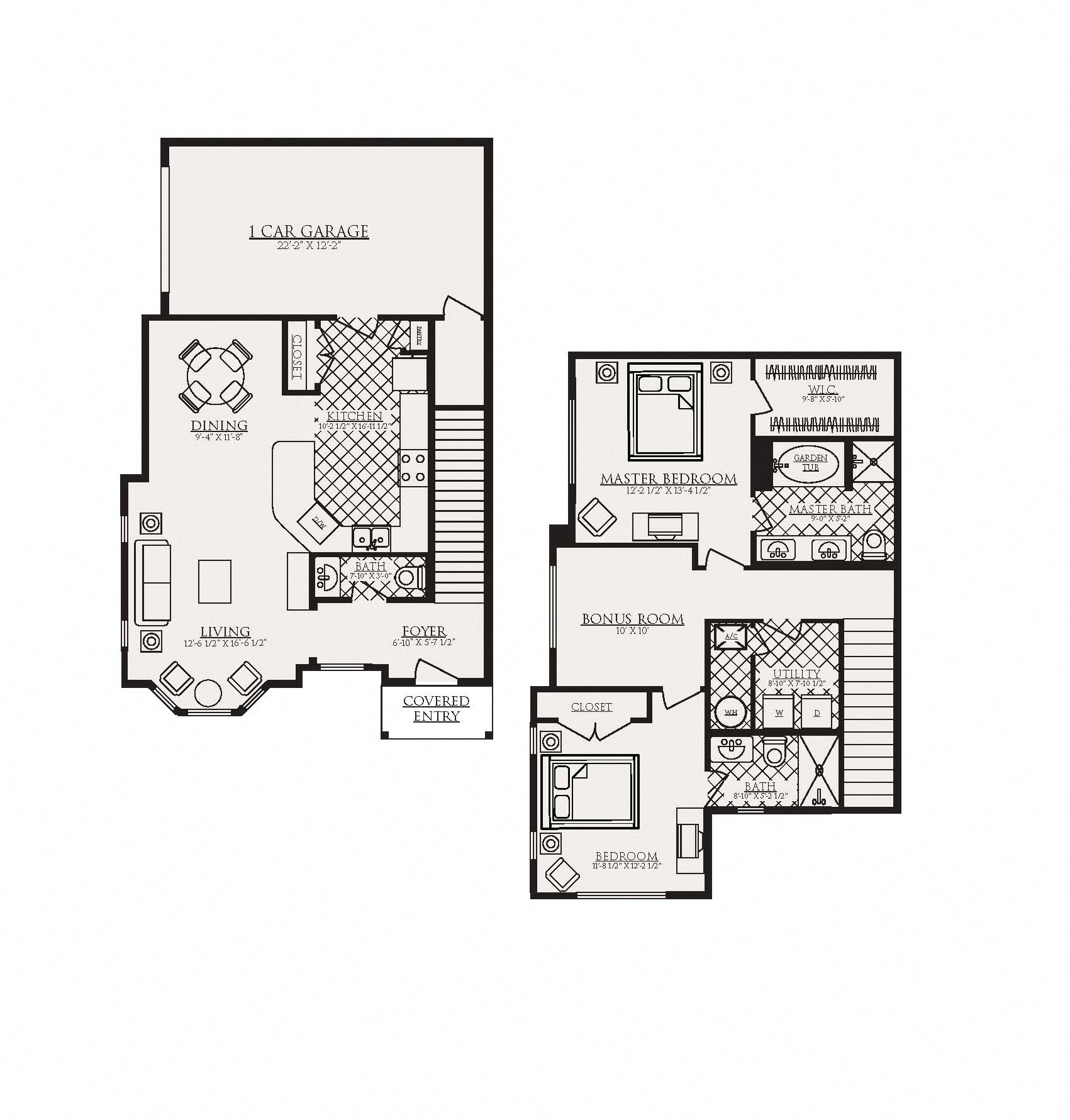 Floor plan for 2 beds, 2.5 baths, 1430 sqft