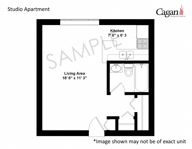 Floor plan for studio, 1 bath, 260 sqft