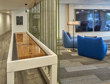 Resident lounge with full kitchen*, shuffleboard & foosball