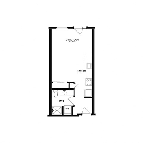 Floor plan for studio, 1 bath, 466 sqft