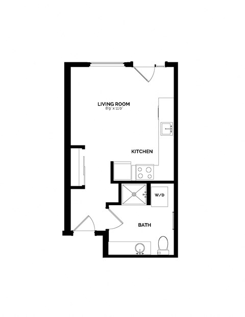 Floor plan for studio, 1 bath, 420 sqft