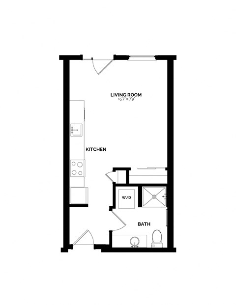 Floor plan for studio, 1 bath, 421 sqft
