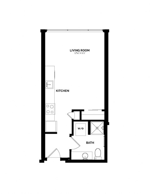 Floor plan for studio, 1 bath, 428 sqft