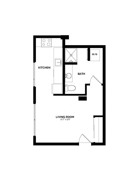 Floor plan for studio, 1 bath, 431 sqft