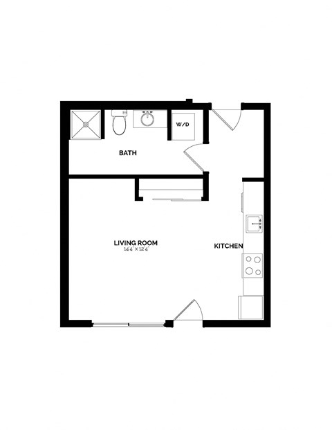 Floor plan for studio, 1 bath, 465 sqft