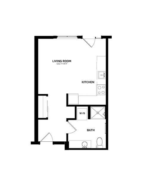 Floor plan for studio, 1 bath, 470 sqft