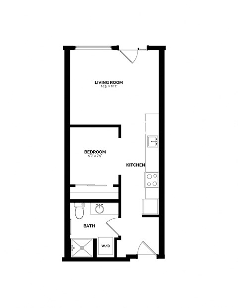Floor plan for 1 bed, 1 bath, 508 sqft