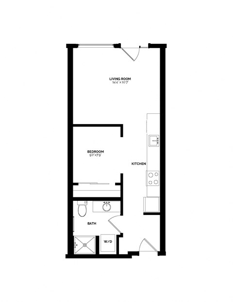 Floor plan for 1 bed, 1 bath, 515 sqft