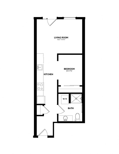 Floor plan for 1 bed, 1 bath, 545 sqft
