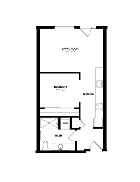 Floor plan for 1 bed, 1 bath, 609 sqft