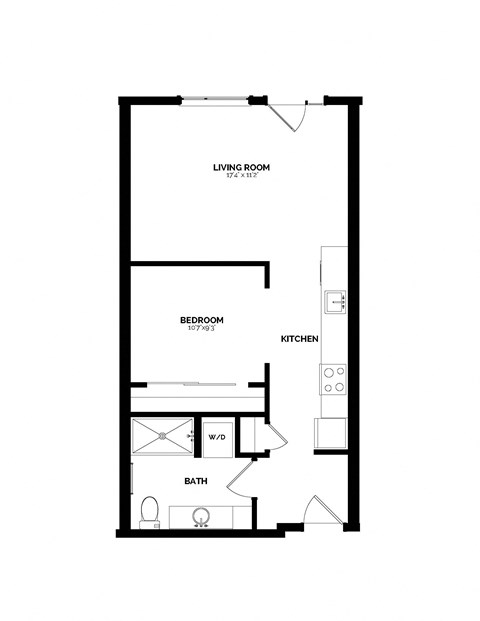 Floor plan for 1 bed, 1 bath, 619 sqft