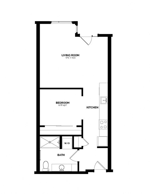 Floor plan for 1 bed, 1 bath, 660 sqft