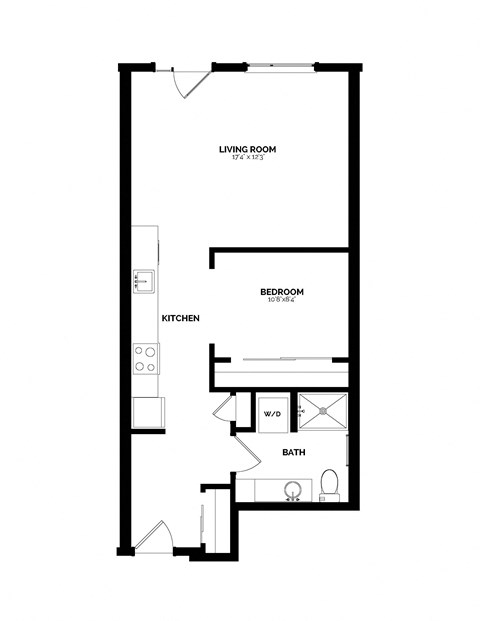 Floor plan for 1 bed, 1 bath, 663 sqft