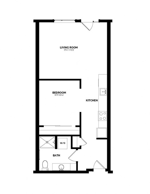 Floor plan for 1 bed, 1 bath, 691 sqft