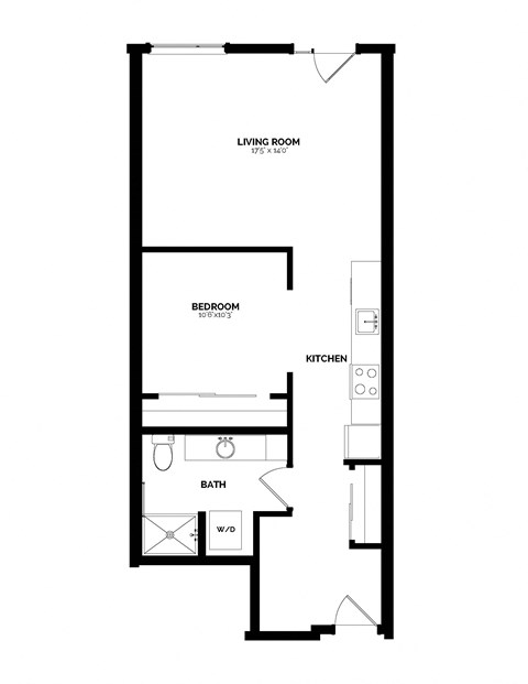 Floor plan for 1 bed, 1 bath, 712 sqft
