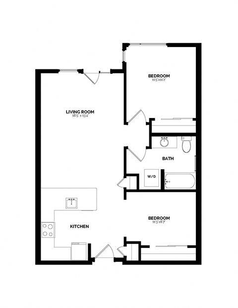 Floor plan for 1 bed, 1 bath, 917 sqft