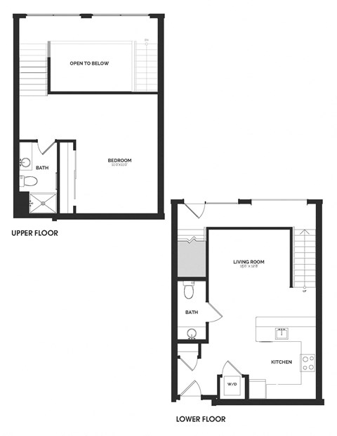 Floor plan for 1 bed, 1.5 baths, 1012 sqft