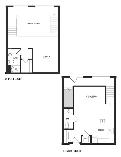 Floor plan for 1 bed, 1.5 baths, 1029 sqft