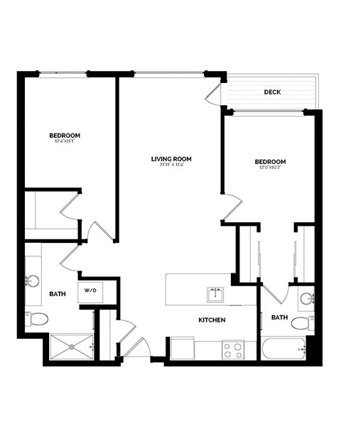 Floor plan for 2 beds, 2 baths, 1026 sqft
