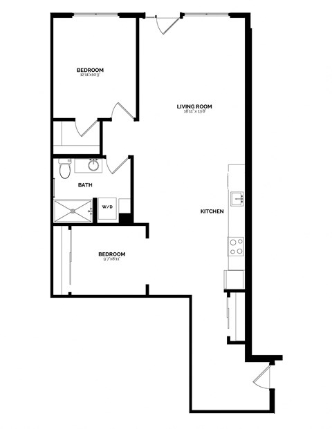 Floor plan for 1 bed, 1 bath, 1079 sqft