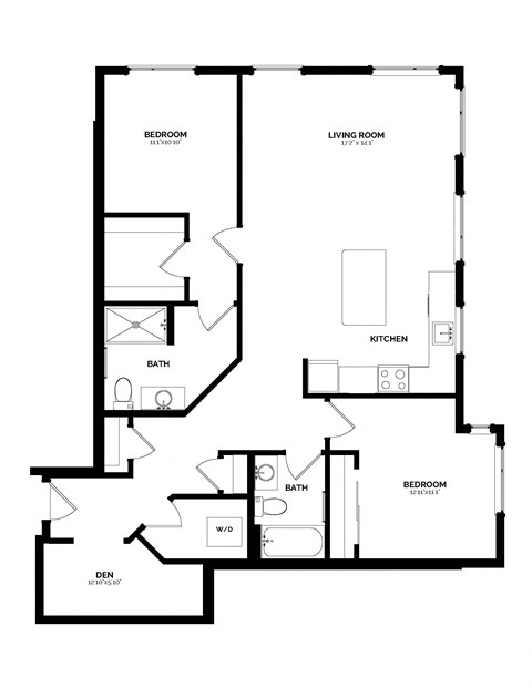 Floor plan for 2 beds, 2 baths, 1283 sqft