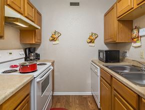 Lafayette apartment for rent - a kitchen with a stove microwave and sink