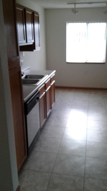 Thief River Falls townhouse for rent - an empty kitchen with a sink and a window