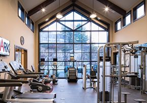 Shelton apartment for rent - a gym with weights machines and a large window