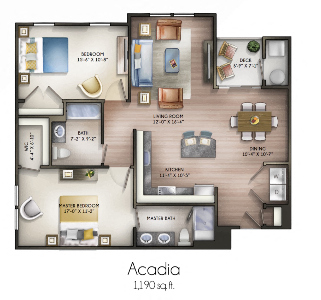 Floor plan for 2 beds, 2 baths, 1190 sqft