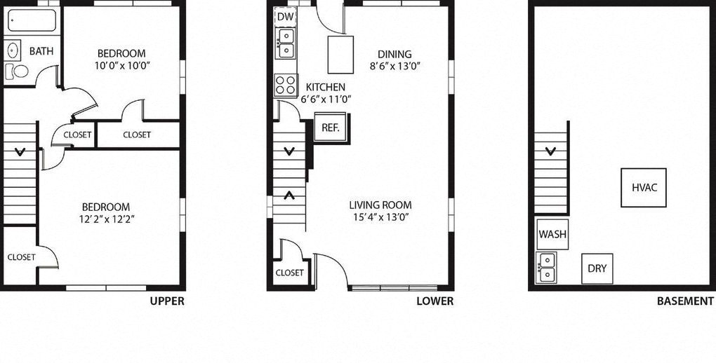 Floor plan for 2 beds, 1 bath, 1150 sqft