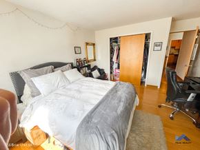 Chicago apartment for rent - a bedroom with a bed and a desk and a chair