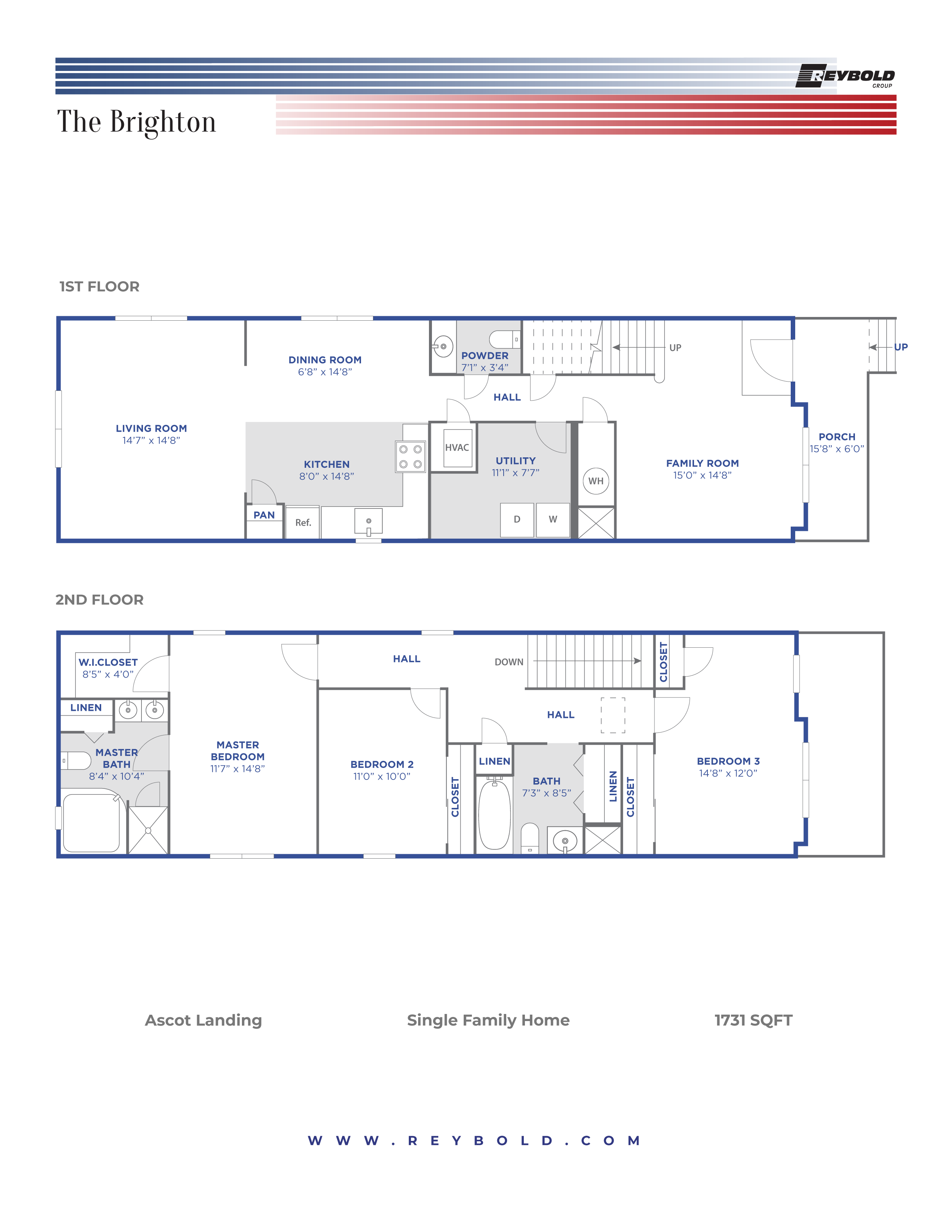 Floor plan for 3 beds, 2.5 baths, 1731 sqft