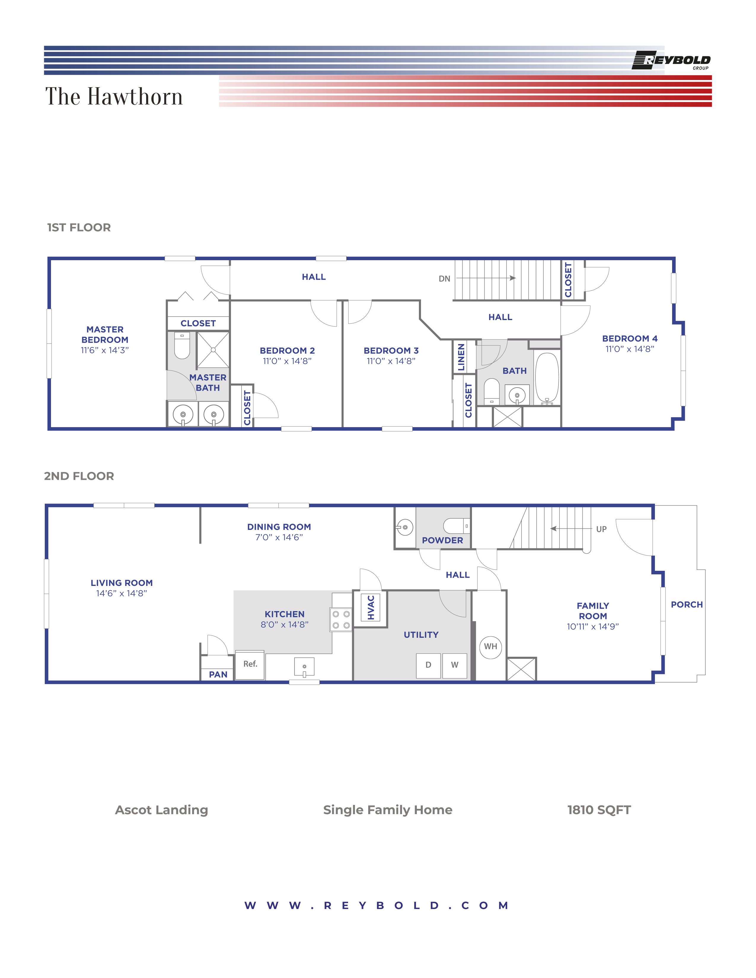Floor plan for 4 beds, 2.5 baths, 1810 sqft