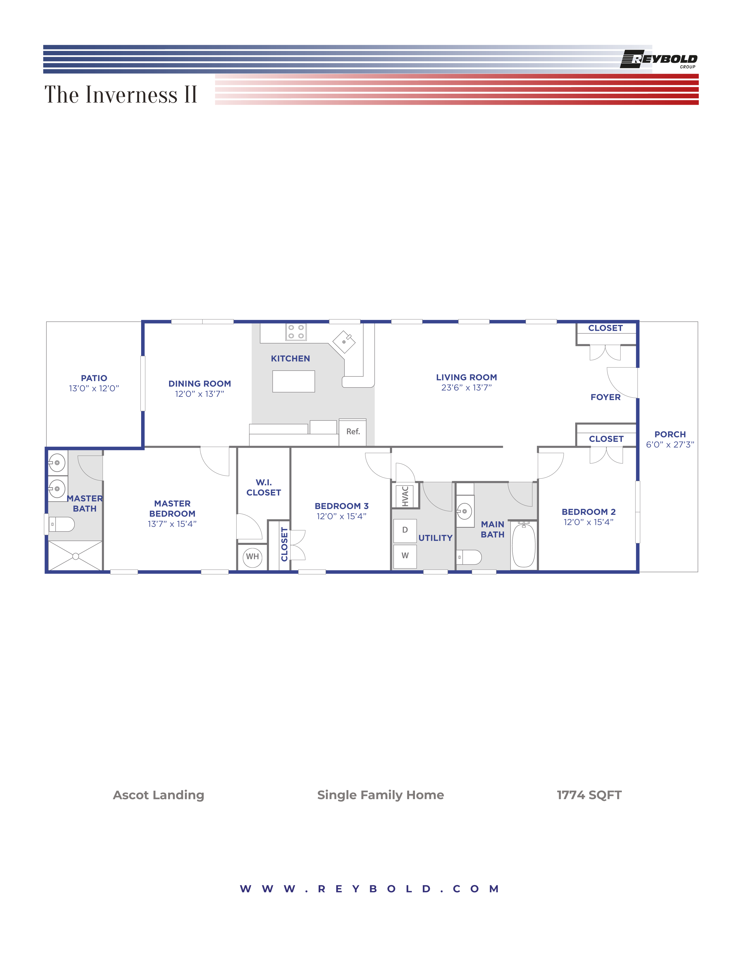 Floor plan for 3 beds, 2 baths, 1774 sqft