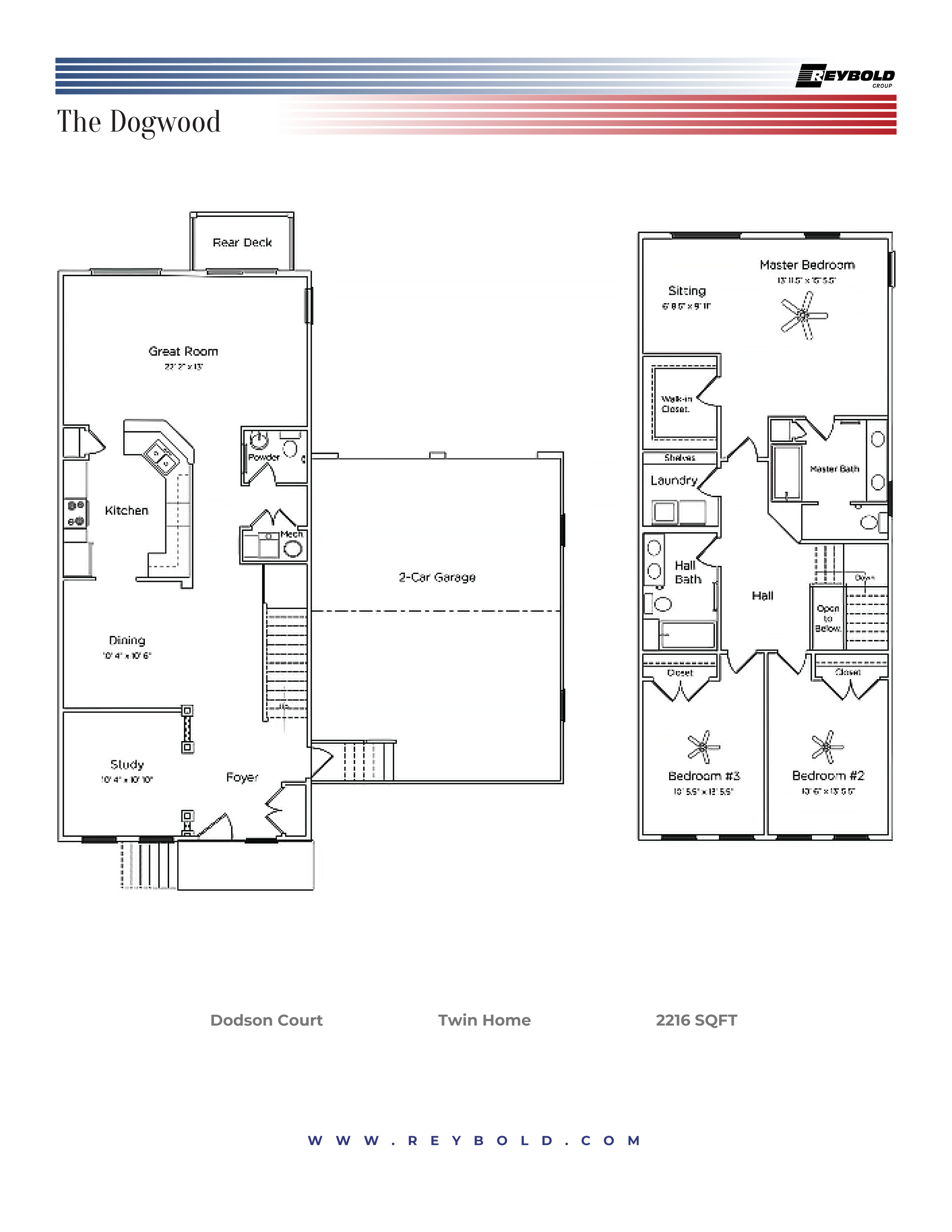 Floor plan for 3 beds, 2.5 baths, 2200 sqft