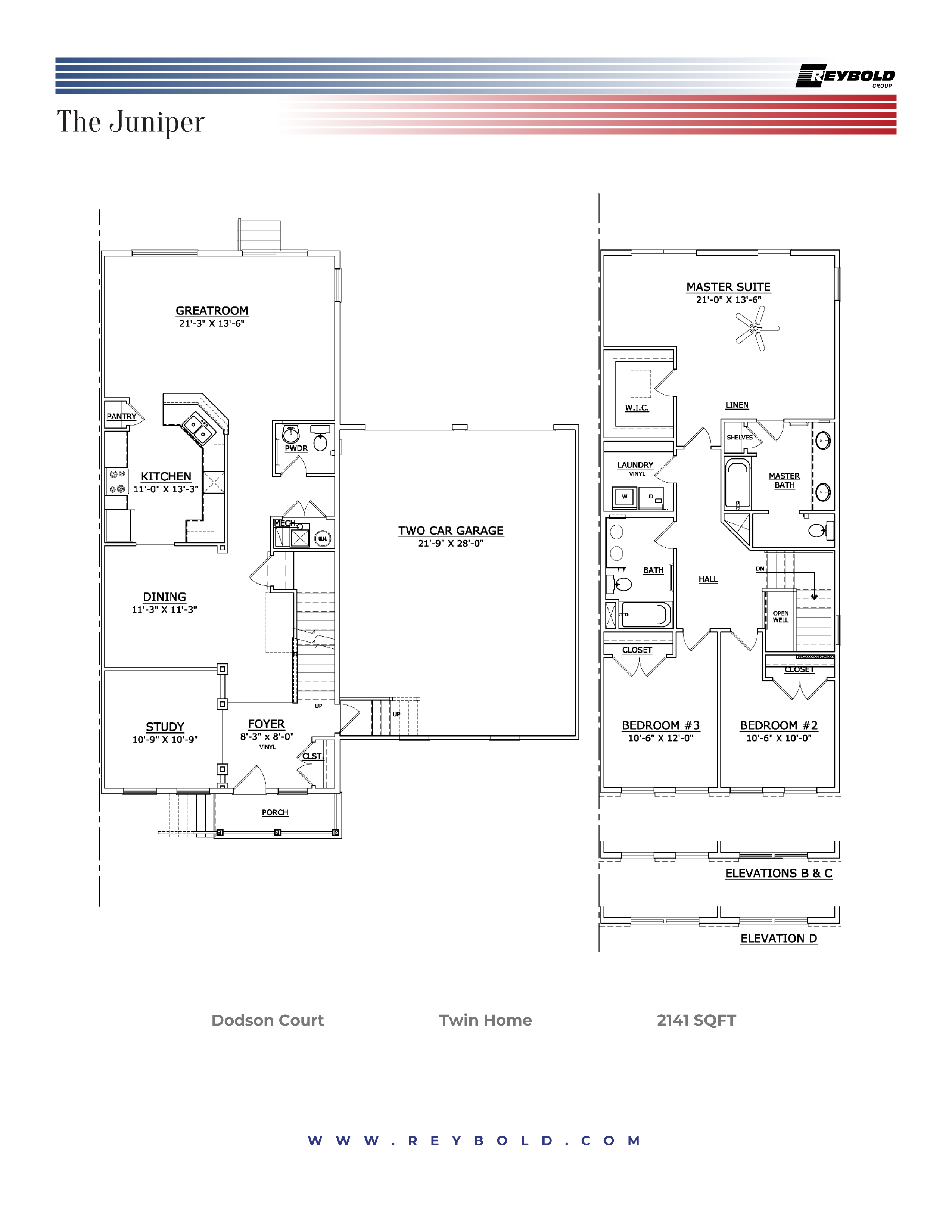 Floor plan for 3 beds, 2.5 baths, 2141 sqft
