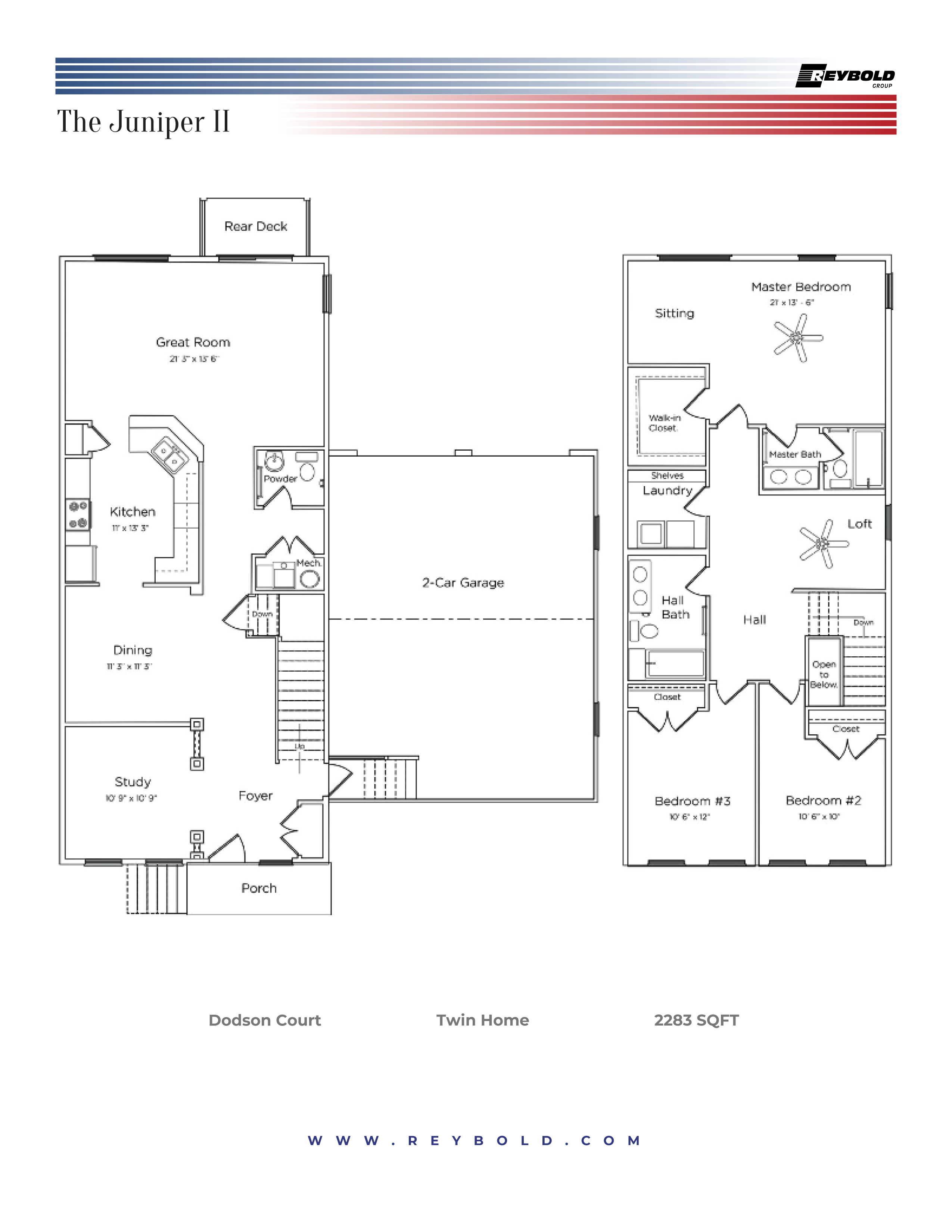 Floor plan for 3 beds, 2.5 baths, 2283 sqft