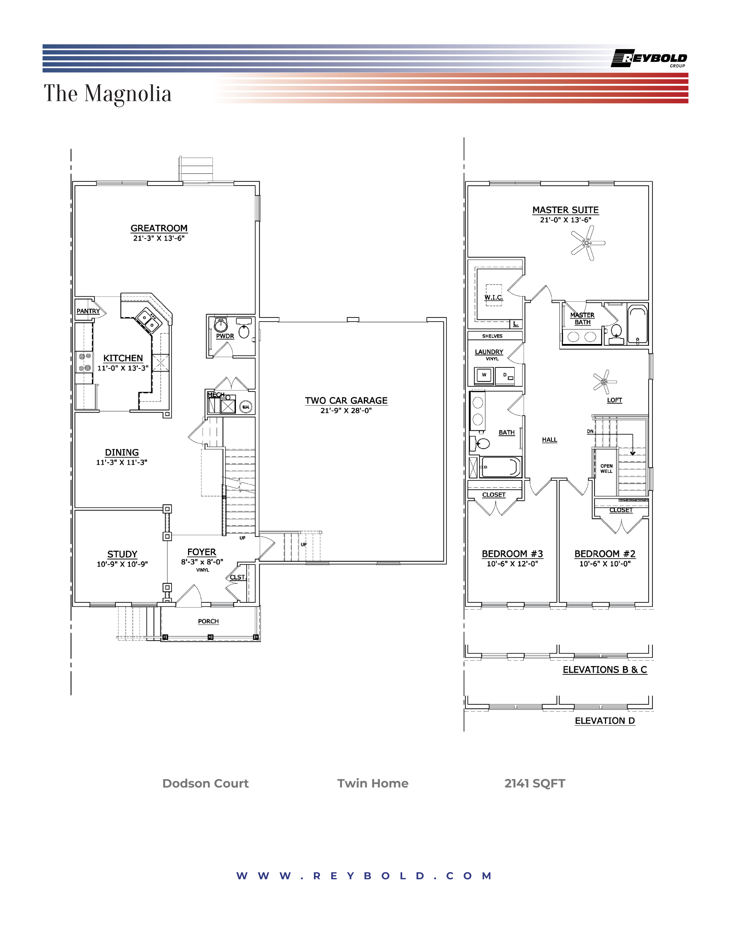 Floor plan for 3 beds, 2.5 baths, 2141 sqft