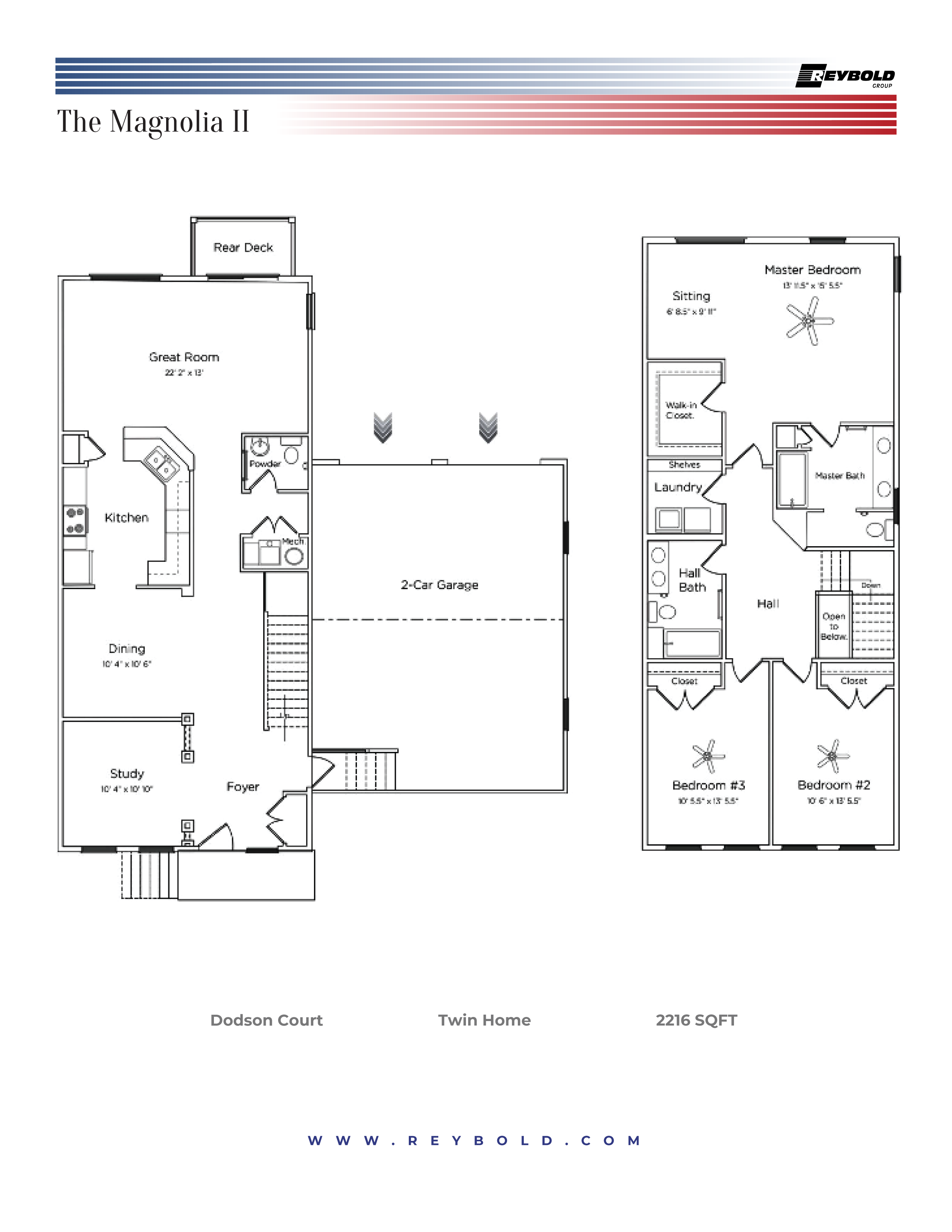 Floor plan for 3 beds, 2.5 baths, 2283 sqft