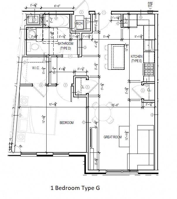 Floor plan for 1 bed, 1 bath