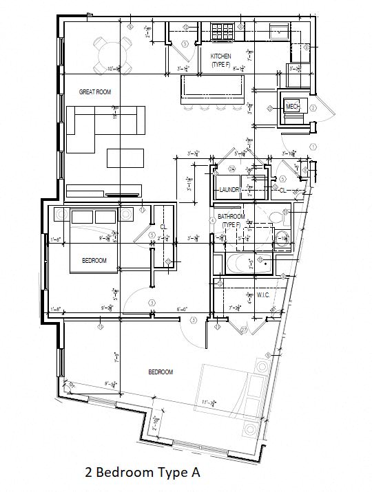 Floor plan for 2 beds, 1 bath, 995 sqft