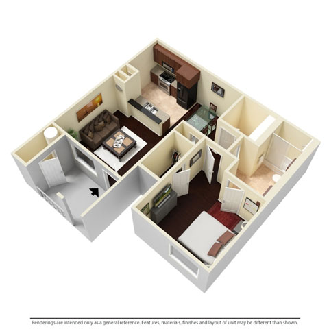 Floor plan for 1 bed, 1 bath, 836 sqft